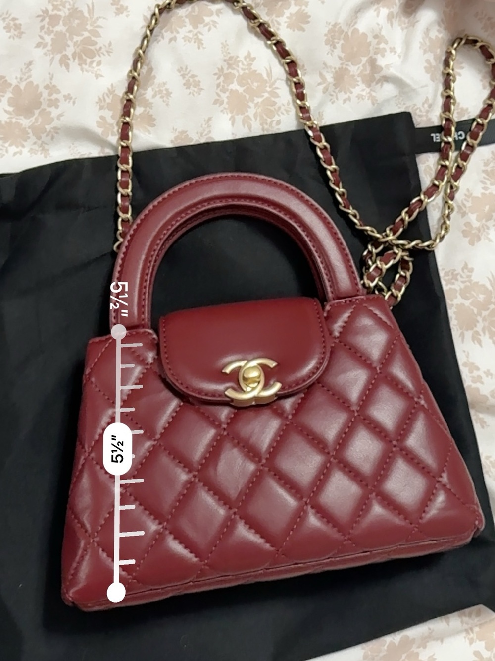 CHANEL Quilted Mini Top-Handle Bag in Deep Red with Gold Hardware - Picture 3 of 5